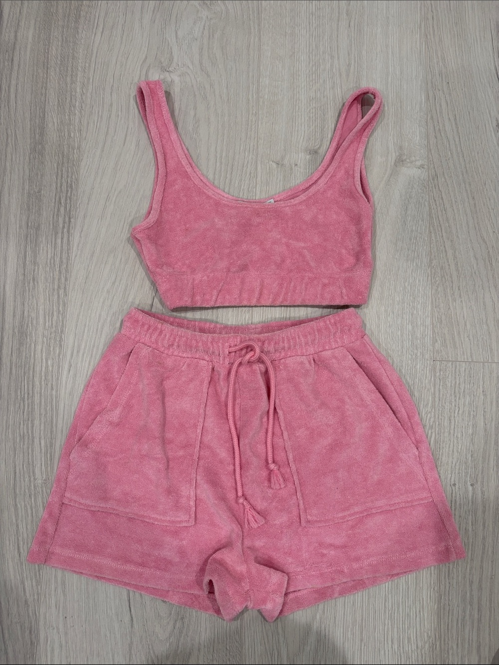 Terry Cloth Pink Two-Piece Short Set